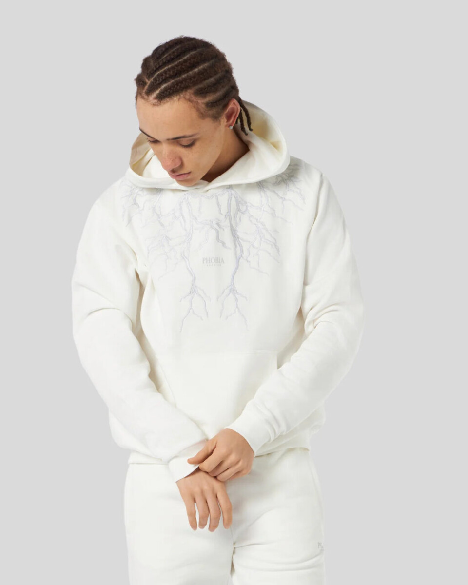 White Hoodie 
Grey Embroidery Lightning